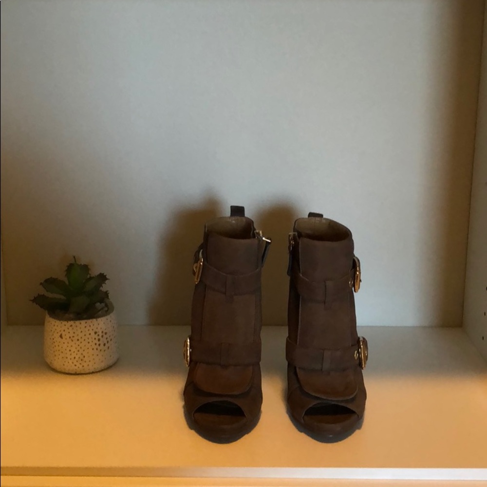 Nine West Suede/Leather Peep Toe Ankle Booties